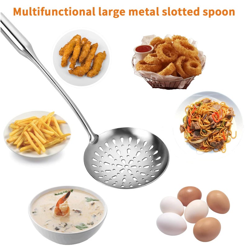 TBWHL Skimmer Slotted Spoon, Slotted Spoons for Cooking, Heavy Duty 304 Stainless Steel Slotted Spoon with Vacuum Ergonomic Handle, Comfortable Grip Design Strainer Ladle for Kitchen, 14.96 Inches - Image 4